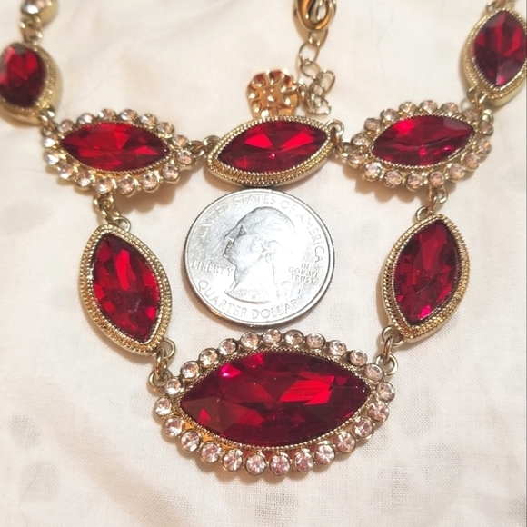 VTG Designer signed Monet Red White Crystal Necklace - Picture 6 of 6
